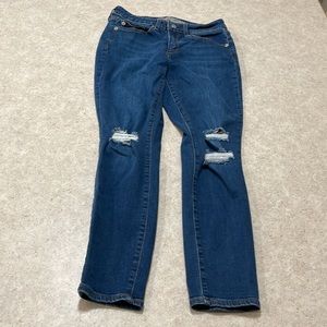 WOMENS GAP CURVY TRUE SKINNY RIPPED KNEES BLUE DENIM JEANS 28S